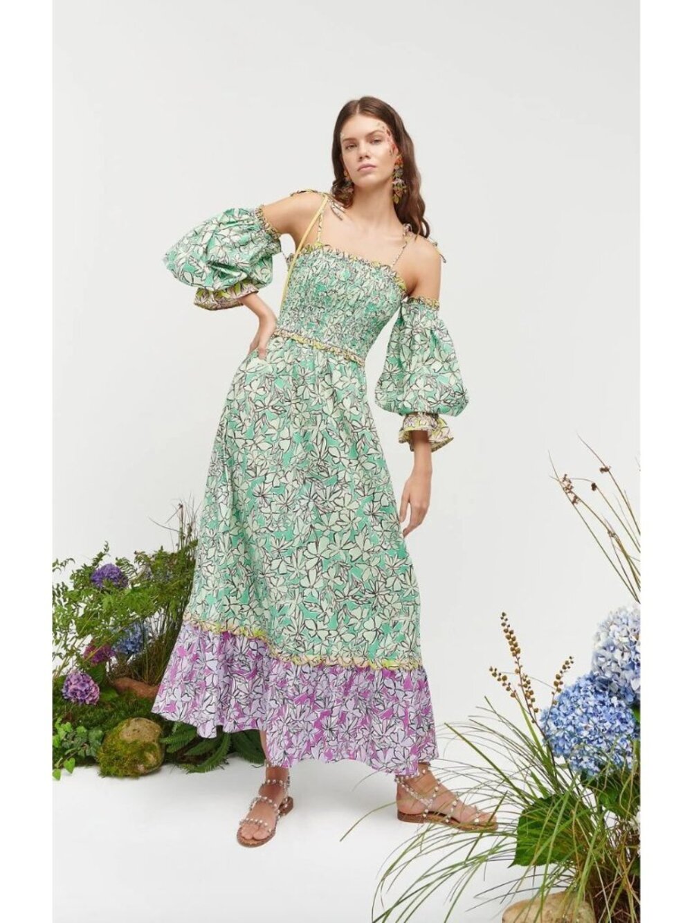 NWT Celia B $495 Lurleen Dress Size Medium Floral Maxi - Detachable Sleeves
